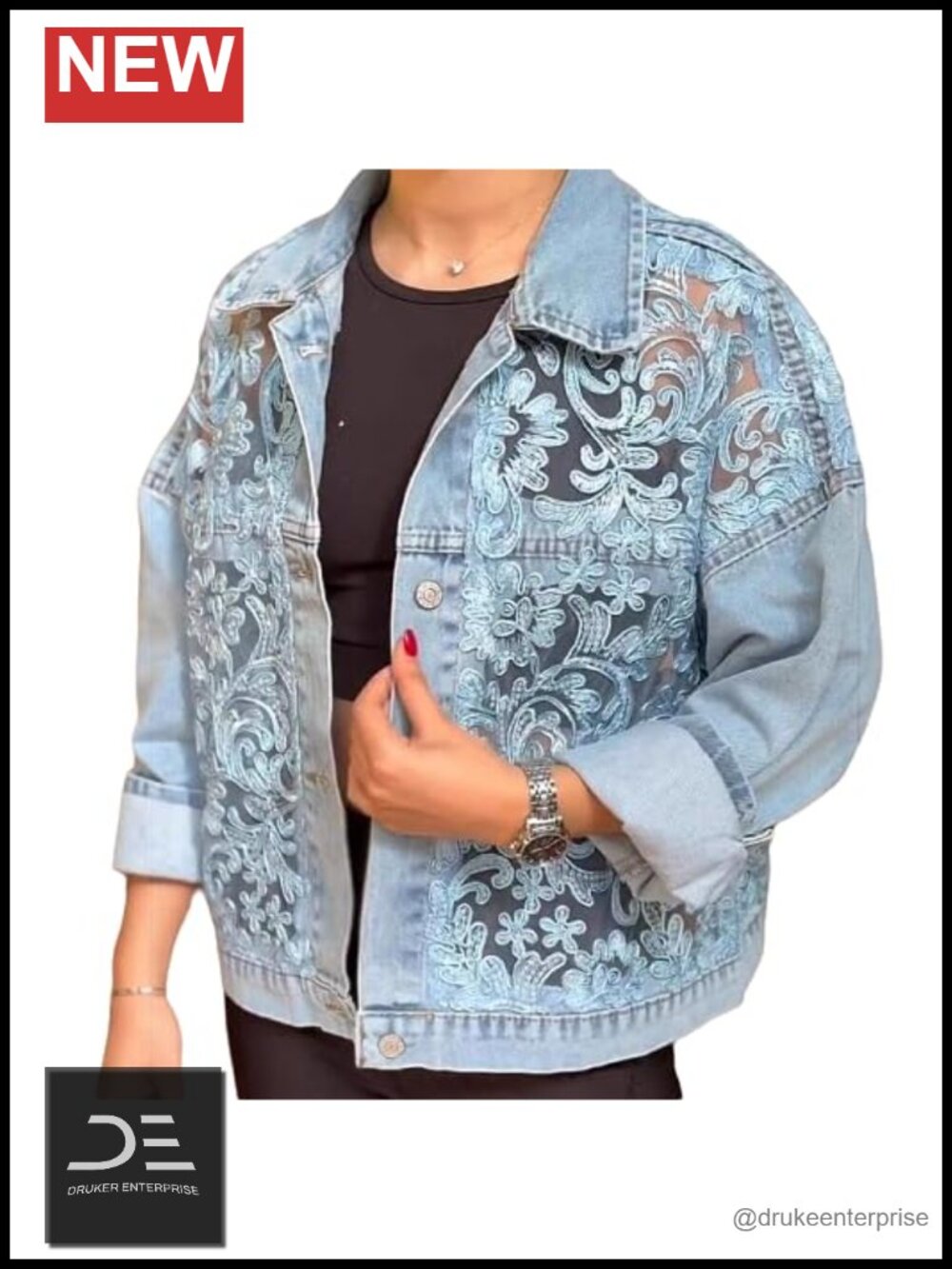Jean Jacket Floral Lace Patchwork Casual Going Out Women's Denim Long Sleeve